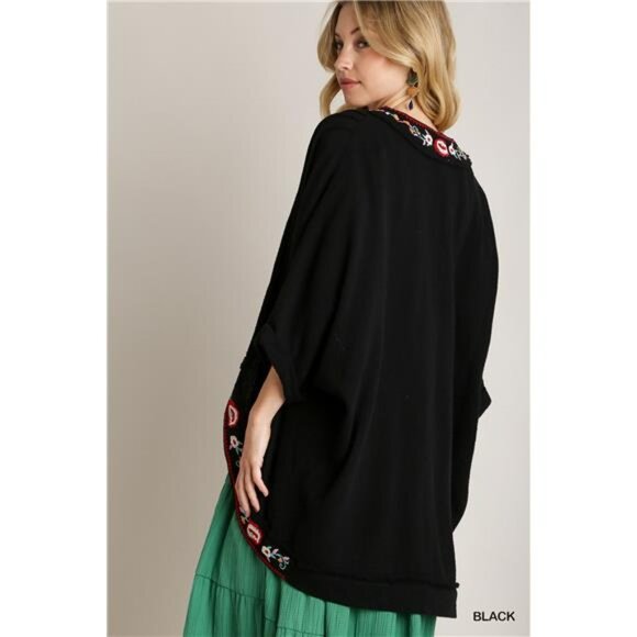 ✨NWT Umgee Embroidery Open Front Kimono with Pleated Shoulder Detail - Picture 2 of 5